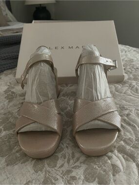 Alex Marie Women’s Shimmery Beige Block Heel Sandals